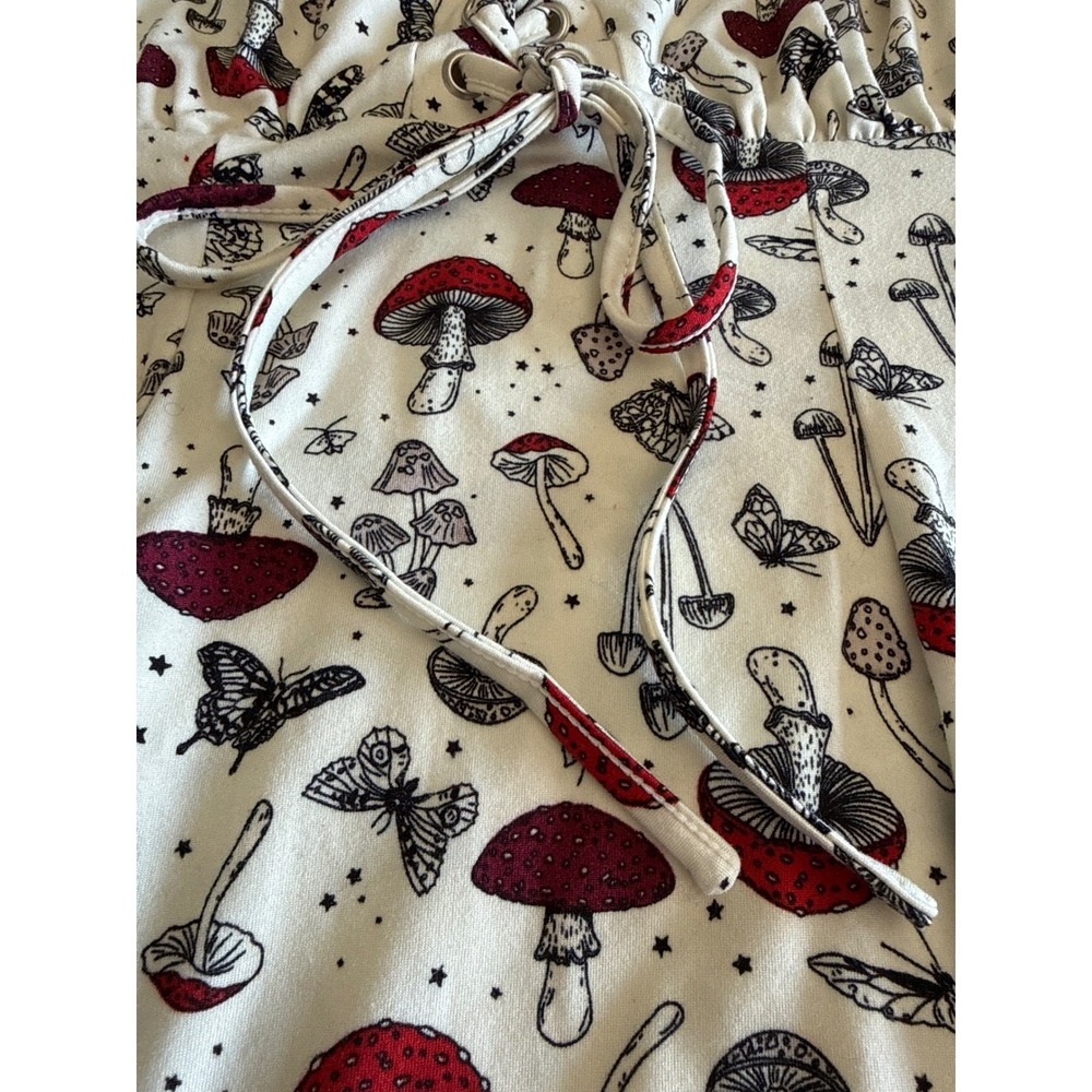 Mushroom Butterfly Lace Up Mini Dress Cream Red XL Cottagecore alt girl Whimsey - Picture 8 of 8